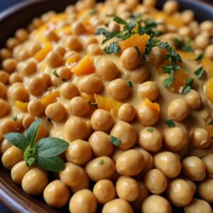 7. Chickpea Mosaic with Citrus-Tahini Emulsion (~220 Calories)